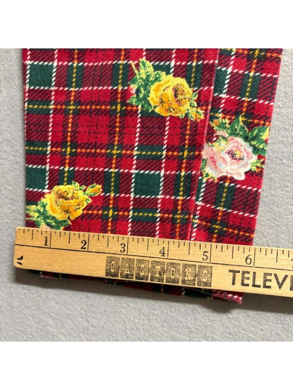 Vintage Gap Denim Plaid Floral Jeans Womens 26 Red Tartan Rose Print 90s - Picture 4 of 11